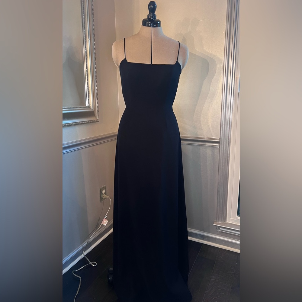 Elegant Black Tahari Straight Neck Evening Dress